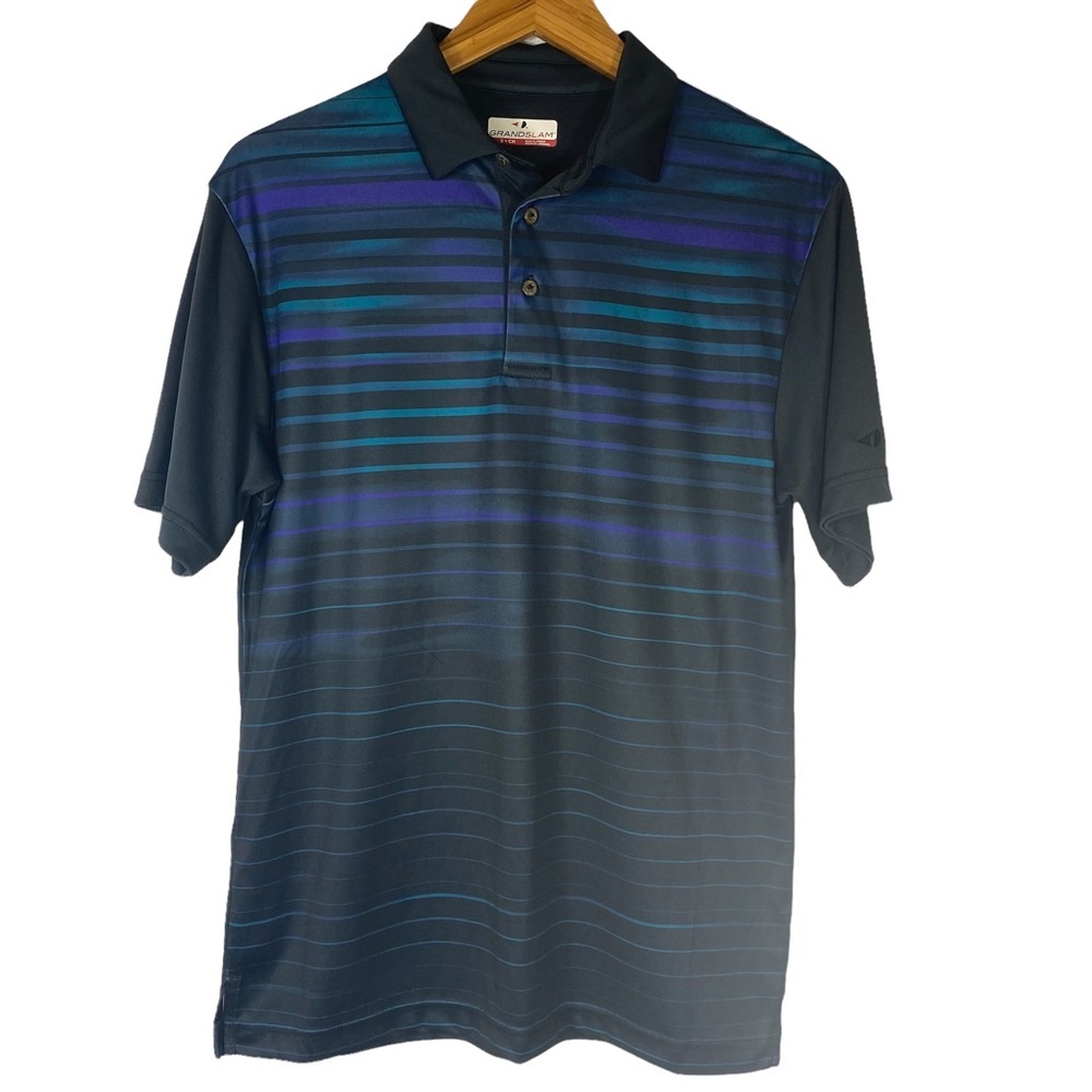 Mens Black w/ Purple and Teal Grand Slam Polo/Golf Shirt Size Small